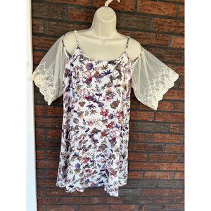 Umgee USA Cold Shoulder Dress Small Floral Lace 3/4 Sleeves Spaghetti Strap